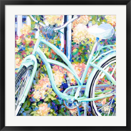 Framed Bike &amp; Hydrangeas Print
