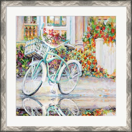 Framed Bike Teal Reflection Print