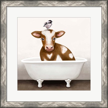 Framed Cow in Bathtub Print