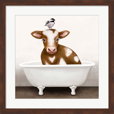 Framed Cow in Bathtub Print