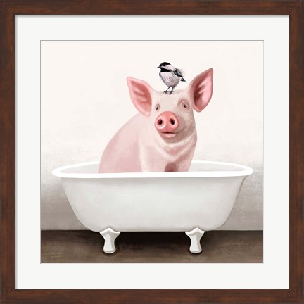 Framed Pig in Bathtub Print