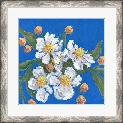 Framed Blue White Flowers Print