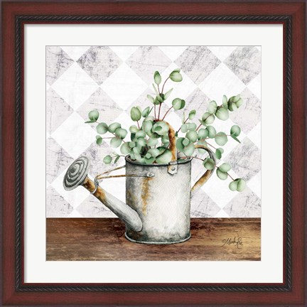 Framed Eucalyptus White Watering Can Print
