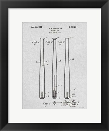 Framed Baseball Bat Patent Print