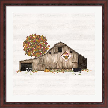 Framed Fall Barn Quilt I Print