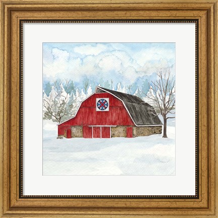 Framed Winter Barn Quilt IV Print