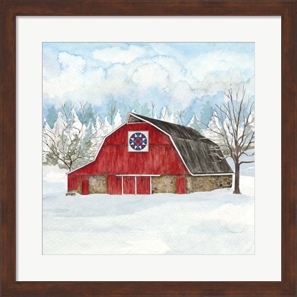 Framed Winter Barn Quilt IV Print