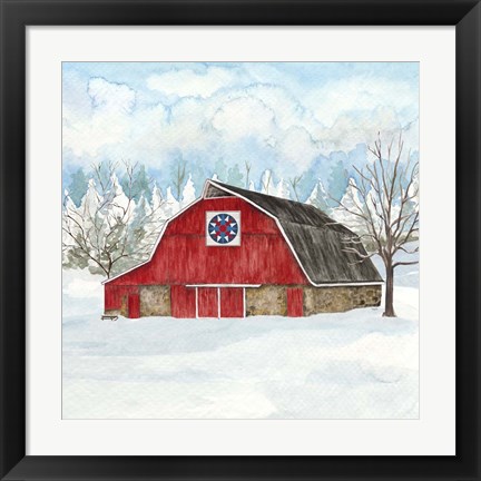Framed Winter Barn Quilt IV Print
