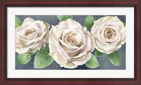 Framed Ivory Roses on Gray Landscape II Print