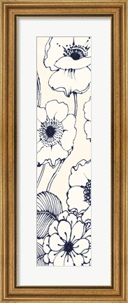 Framed Navy Pen and Ink Flowers II Crop Print