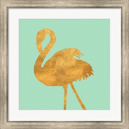 Framed Teal Gold Flamingo Print