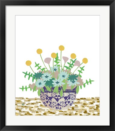 Framed Soft Blooms in Vase With Border IV Print