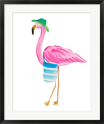 Framed Beach Flamingo I Print