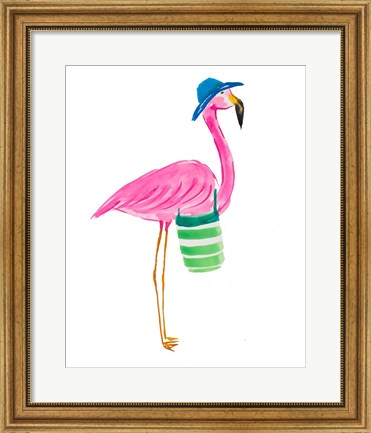 Framed Beach Flamingo II Print