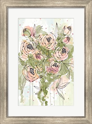 Framed Blush and Green Floral Print