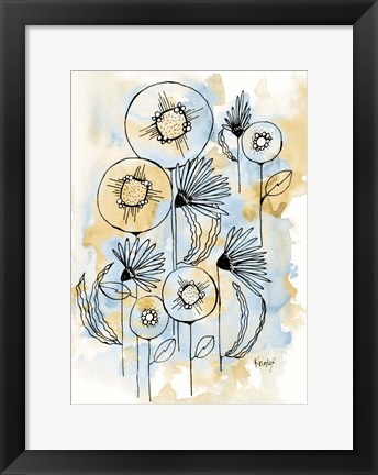 Framed Yellow and Blue Blooms I Print