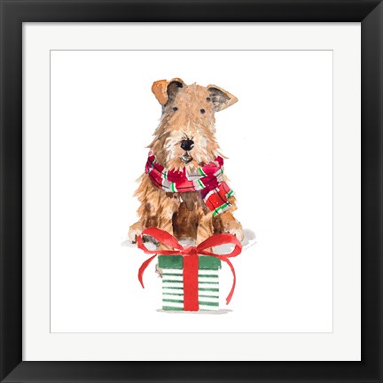 Framed Christmas Airedale Terrier Print