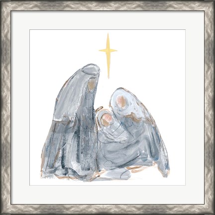 Framed Gray and Gold Nativity with Star Print