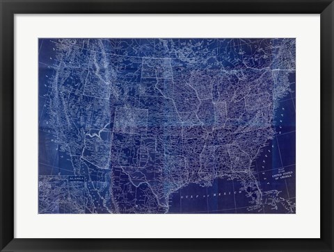 Framed Cobalt US Map Print