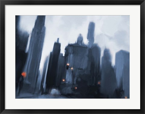 Framed Foggy Evening in the City Print