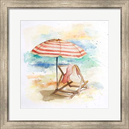Framed Umbrella On The Beach II Print