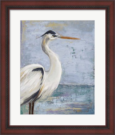 Framed Blue Heron On Blue I Print