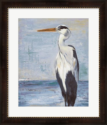 Framed Blue Heron On Blue II Print