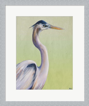 Framed Blue Heron on Green I Print