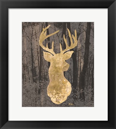 Framed Gold Deer on Black Print
