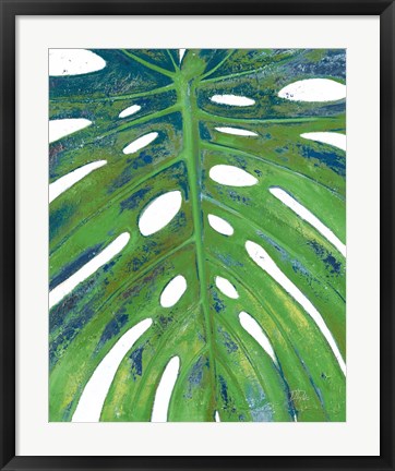 Framed Tropical Leaf with Blue II Print