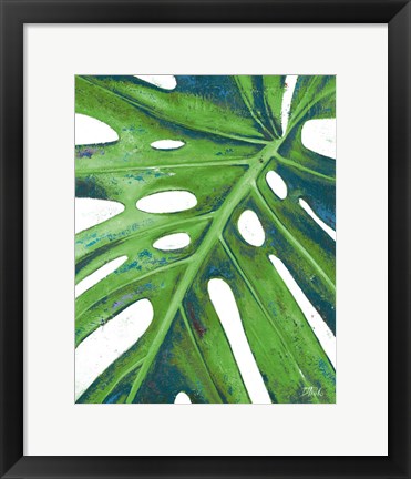 Framed Tropical Leaf with Blue I Print