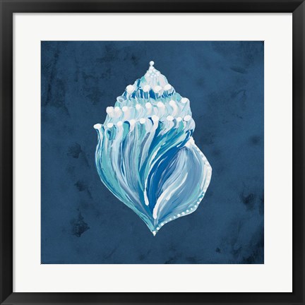 Framed Azul Dotted Seashell on Navy II Print