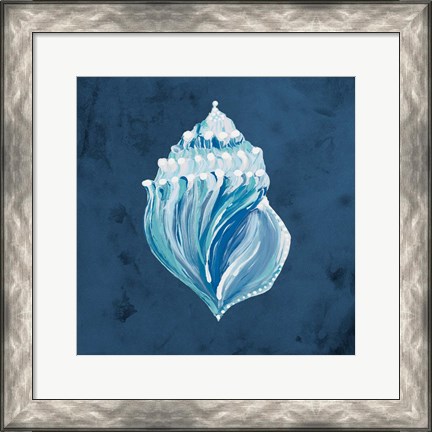 Framed Azul Dotted Seashell on Navy II Print