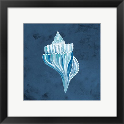 Framed Azul Dotted Seashell on Navy I Print