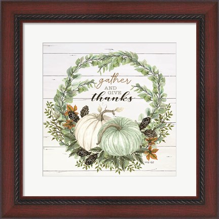 Framed Gather and Give Thanks Wreath Print