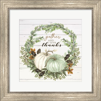 Framed Gather and Give Thanks Wreath Print