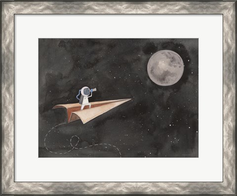 Framed Paper Airplane to the Moon Print