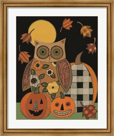 Framed Floral Owl and Pumpkins Print