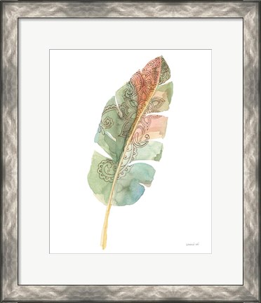 Framed Boho Tropical Leaf I on White Print