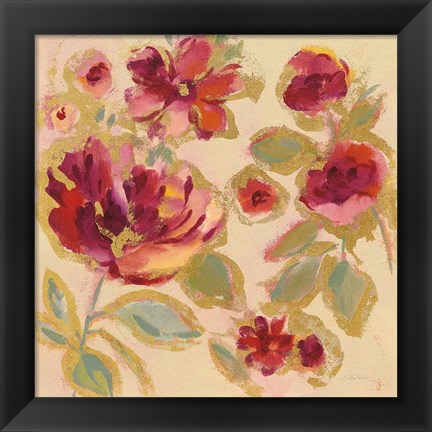 Framed Gilded Loose Floral I Print