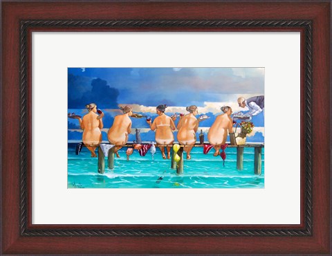 Framed Wine On The Jetty Print