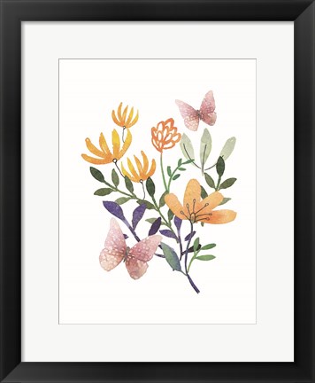 Framed Butterflies and Flowers Print