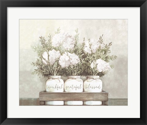 Framed White Flower Jars Print