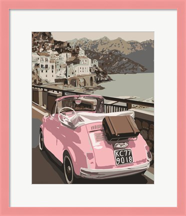 Framed Pink Bug in Europe Print