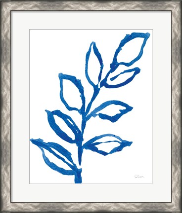Framed Leafy Blue I Print