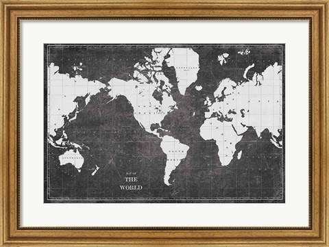 Framed Blueprint World Map Print