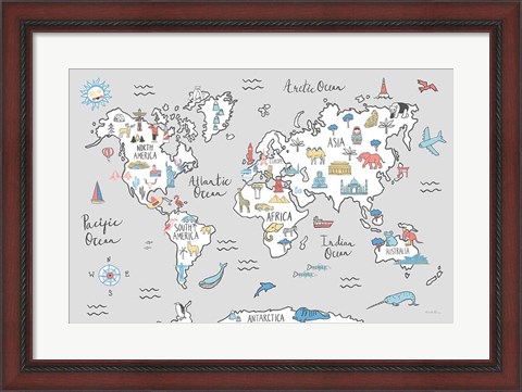 Framed World Map Pastel Print