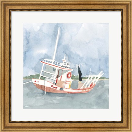 Framed Bright Fishing Boat II Print