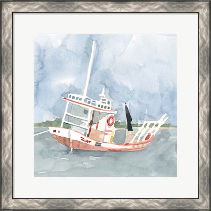 Framed Bright Fishing Boat II Print