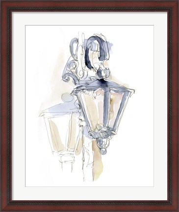 Framed Watercolor Street Lamp I Print